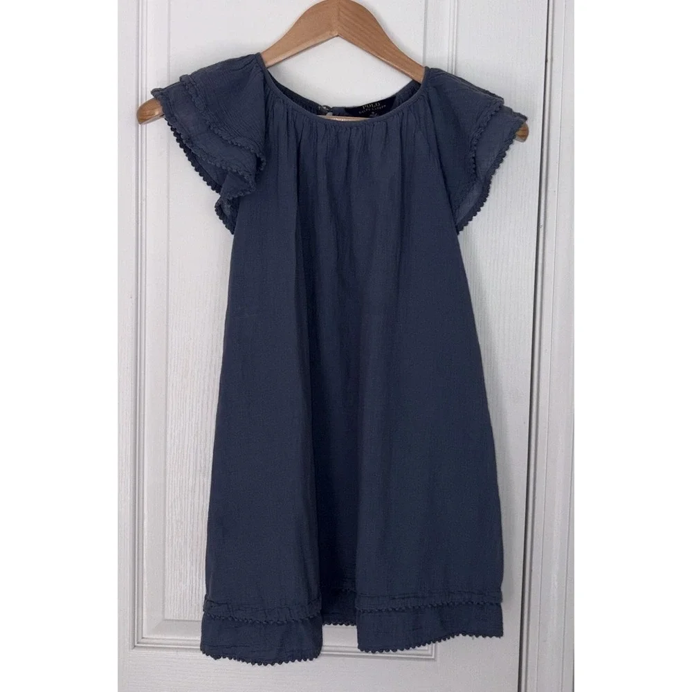 Polo Ralph Lauren Dress Flowy Ruffles Blue Girls 10 Peasant‎ Prairie Cottagecore